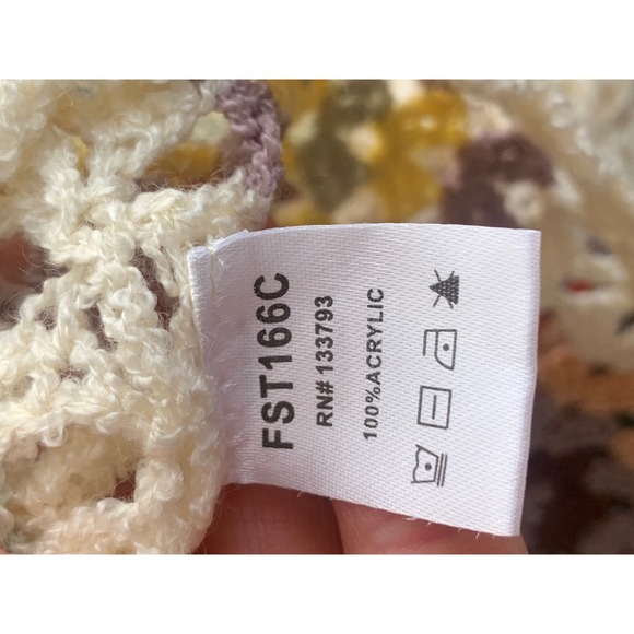 POL Hooded Patchwork Crochet Sweater Granny Square Multi Color FST166C Large - Picture 3 of 8